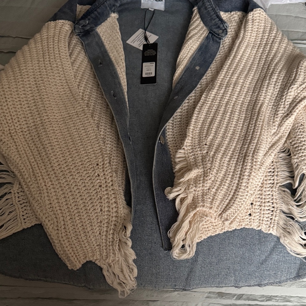 Fashion Nova Cream and Gray Cardigan Sweater